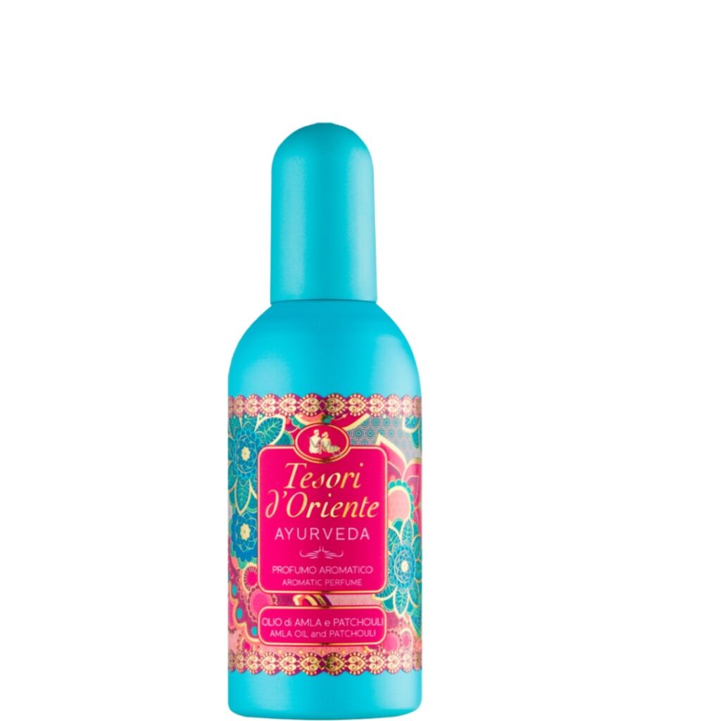 Tesori d’Oriente Ayurveda parfem 100 ml sa notama amla ulja i patchoulija, dekorativna bočica i topli orijentalni miris