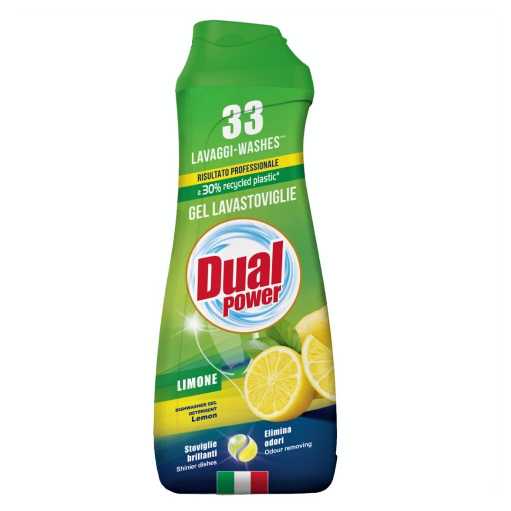 deterdžent u gelu za mašinsko pranje posuđa Dual power Limun 660 ml za 33 ciklusa perilice