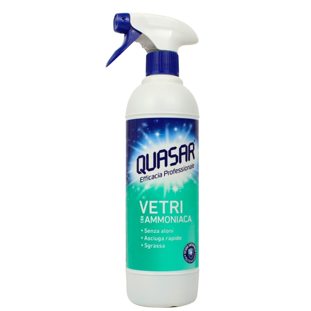 Quasar Vetri con Ammoniaca sprej za staklo 580 ml odmašćivač bez tragova italijanski čistač prozori ogledala