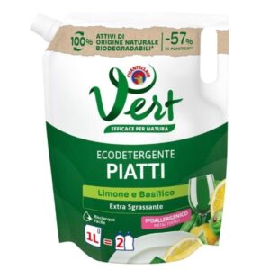 Chanteclair Vert Ecodetergente Piatti Limun i Bosiljak 1L refill – ekološki deterdžent za ručno pranje posuđa, originalni italijanski proizvod.