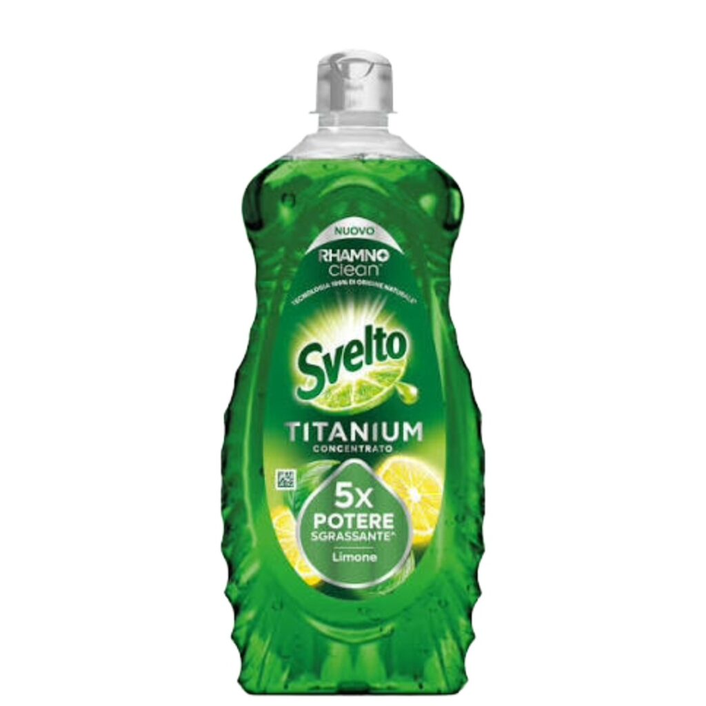 Svelto Titanium Limone 650 ml koncentrirani deterdžent za ručno pranje posuđa sa limunom – originalni italijanski proizvod.